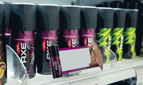 Axe Excite Angel deodorant rafında animasyonlu POP ekranı